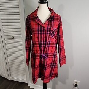 Victorias Secret Sleep Shirt Nightie Flannel Button Down Plaid‎ Size M